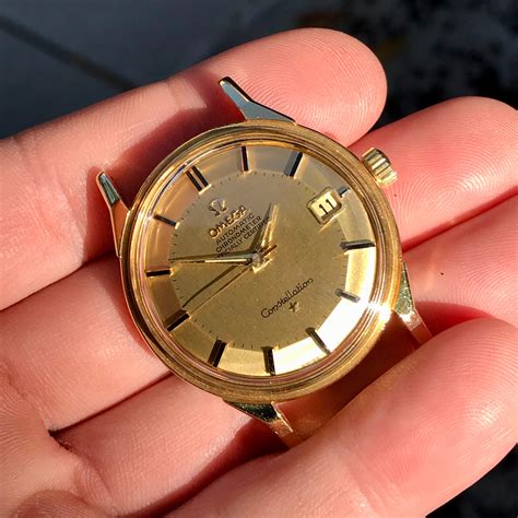 vintage omega constellation 18k gold mens watch